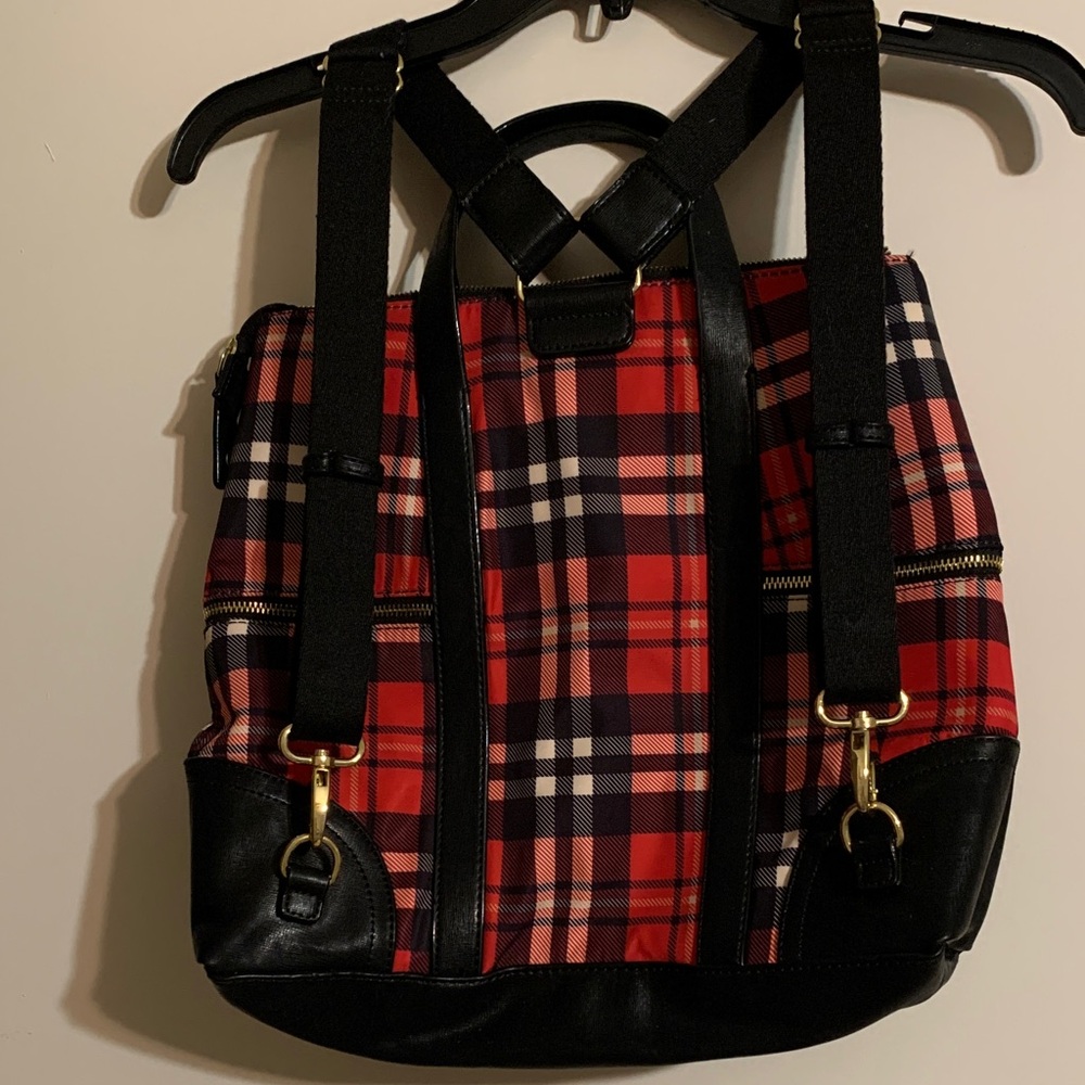 Kate Landry Red and Black Plaid Backpack - Picture 3 of 4